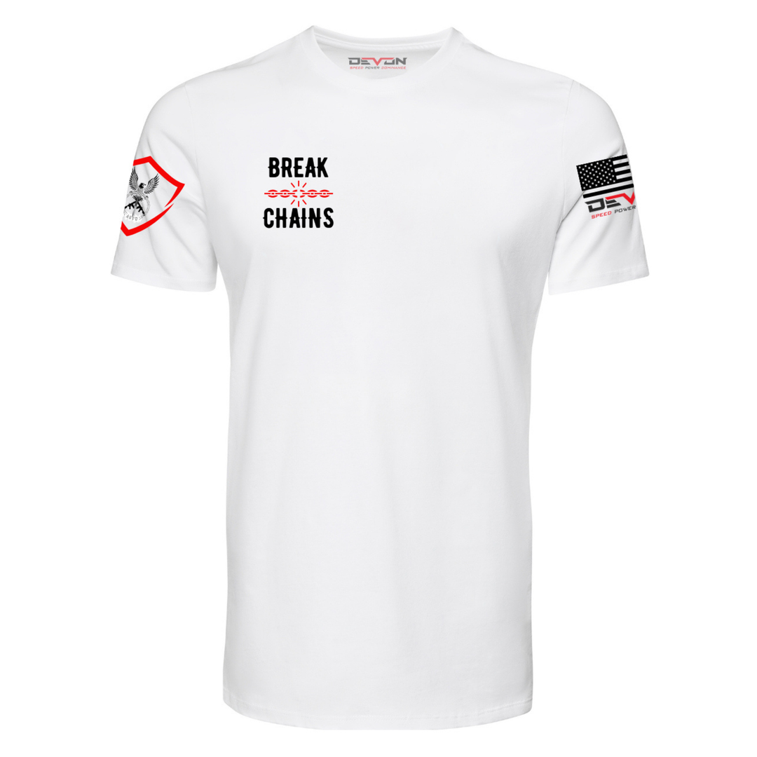 Devon Built Break Chains tee with anti sex trafficking graphic, alternate view 4