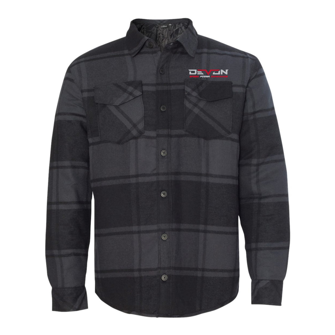 Devon Built red sherpa lined flannel shirt, front view