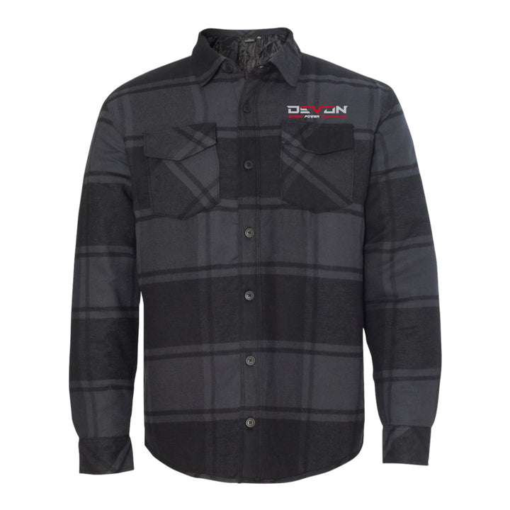 Devon Built red sherpa lined flannel shirt, front view