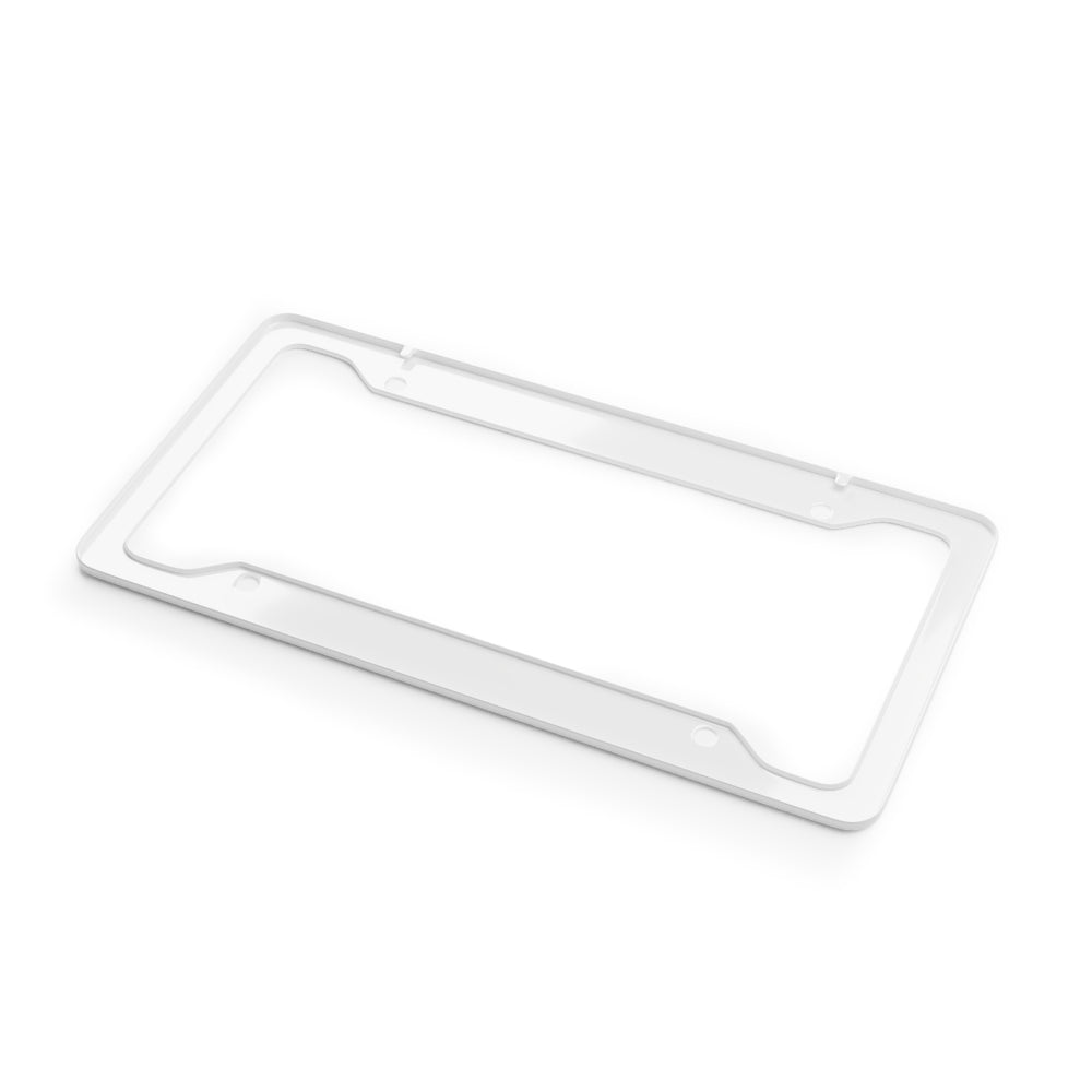 Devon Built matte aluminum license plate frame with logo, alternate view