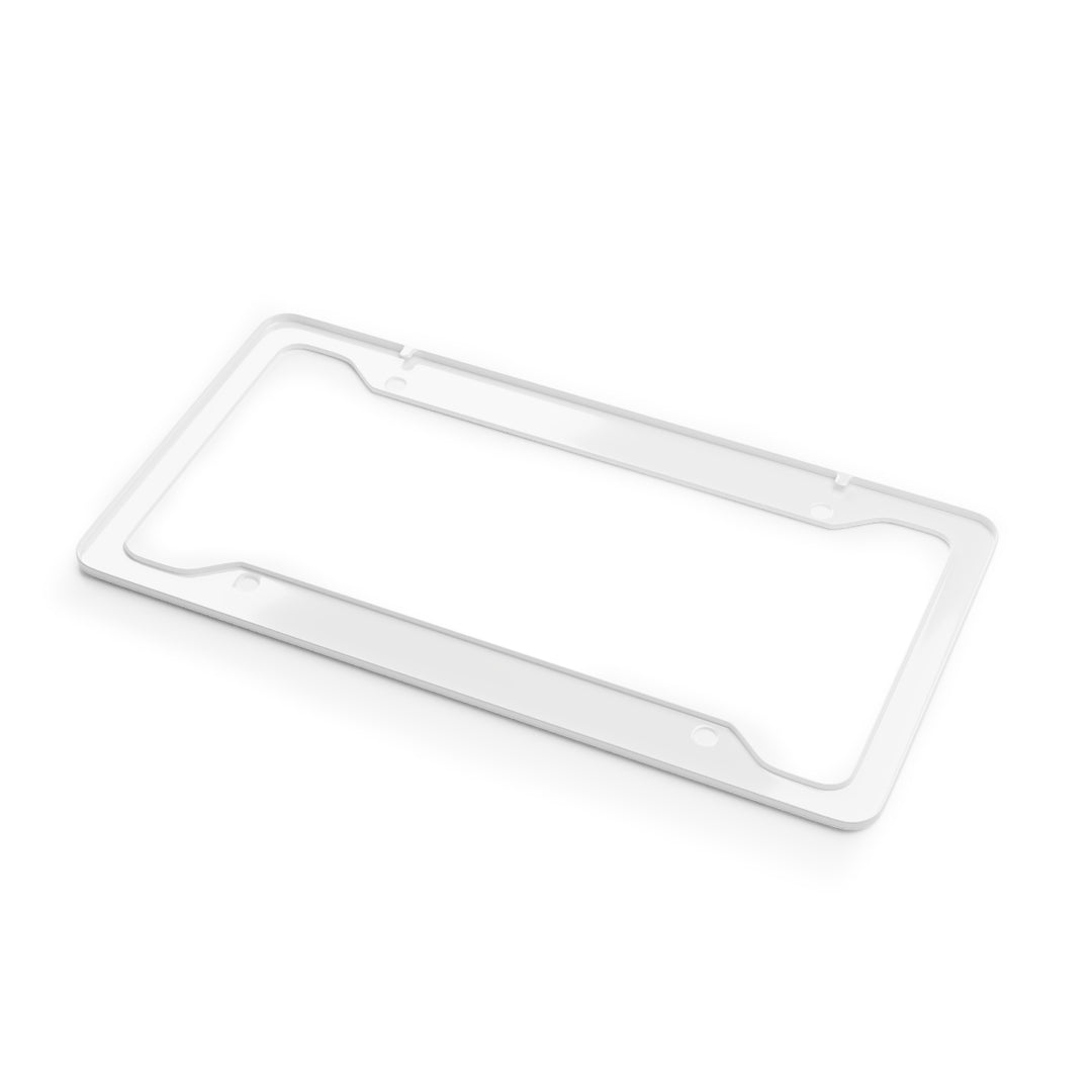 Devon Built matte aluminum license plate frame with logo, alternate view