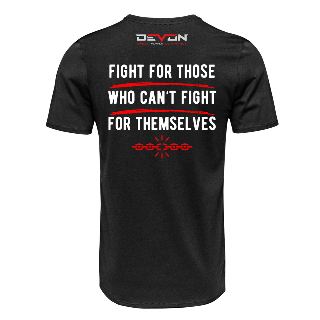 Devon Built Break Chains tee with anti sex trafficking graphic, front view
