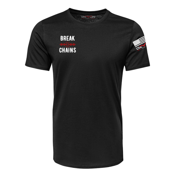 Devon Built Break Chains tee with anti sex trafficking graphic, alternate view