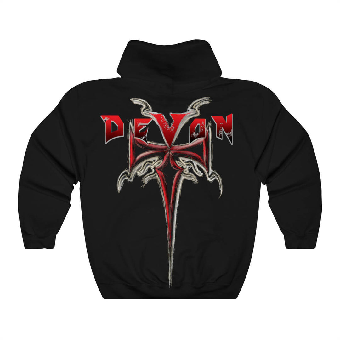 Devon Built Cross hoodie with hand-drawn cross artwork, front view