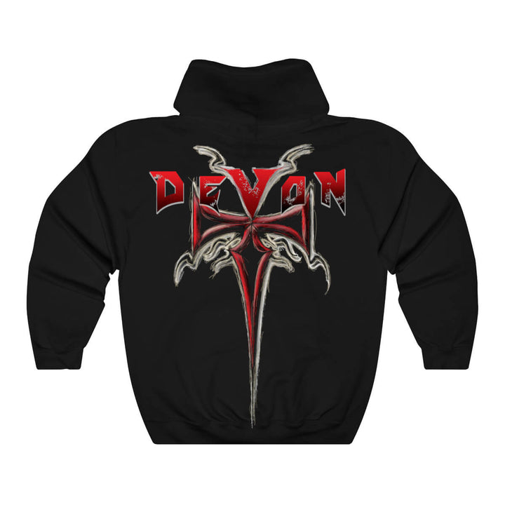 Devon Built Cross hoodie with hand-drawn cross artwork, front view