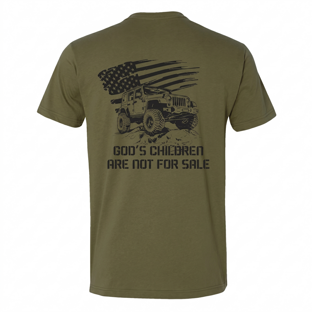 Devon Built God's Children Are Not For Sale Jeep tee, front view