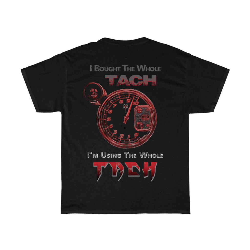 Devon Built Whole Tach tee with hand-drawn tachometer graphic, front view
