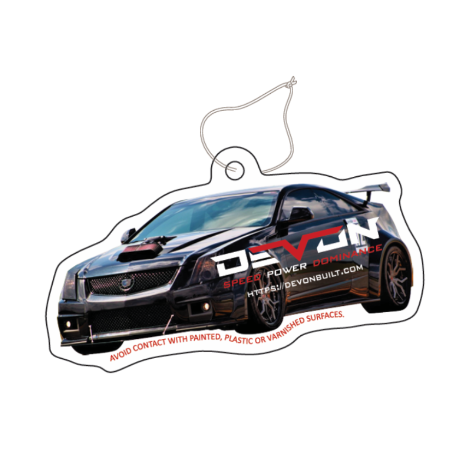Devon Built Cadillac CTS-V vanilla air freshener with full-color double-sided graphic, front view