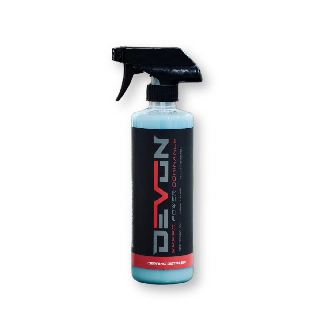 Devon Built ceramic detail spray bottle for car shine and protection, front view